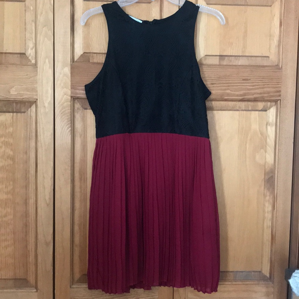Black Laced and Maroon Ruffled Skirt Dress